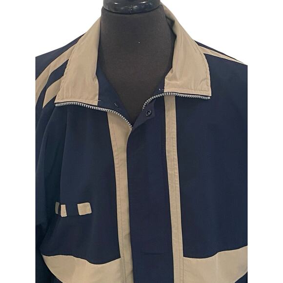 Vangelis Sports Wear Mens Windbreaker Size Large Full Zip Lined Blue Tan Jacket - Picture 5 of 12